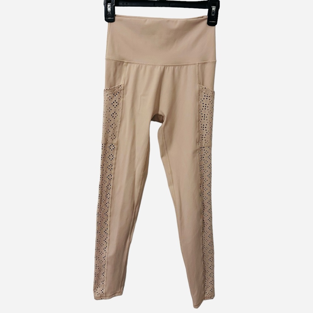 Women’s Aerie Move 7/8 Leggings High Rise Tan Size Medium‎ Cutouts Pockets